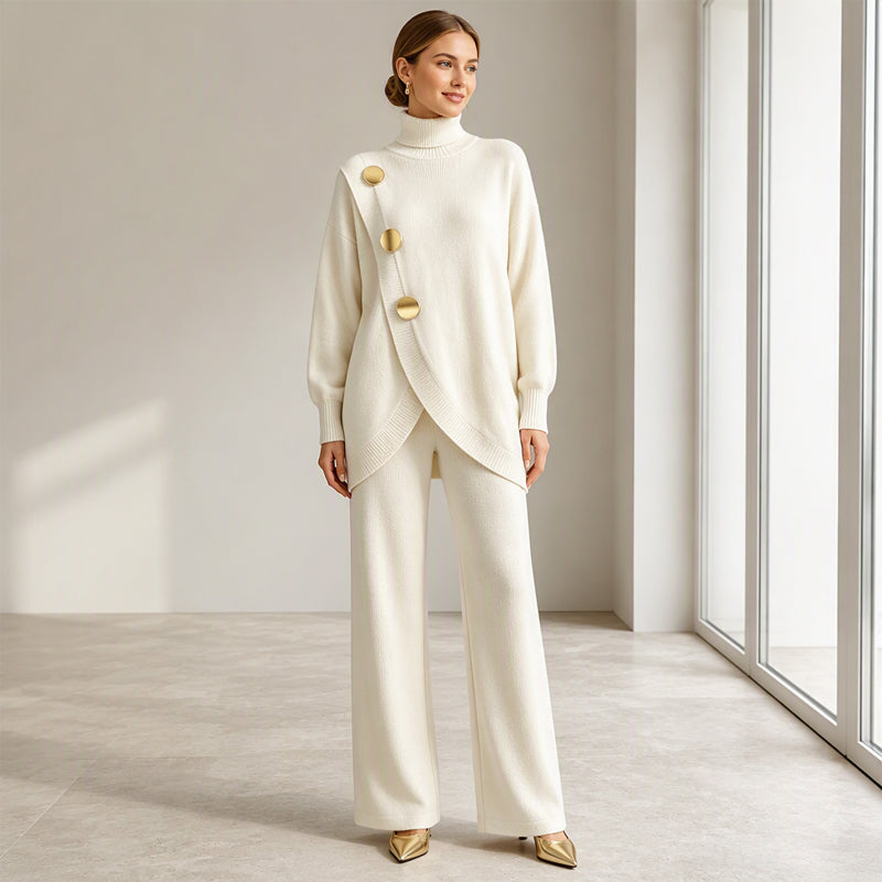 Ines | Asymmetric Button Turtleneck Set