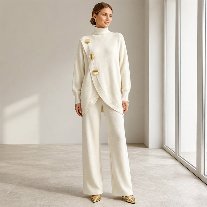 Lillian Bennett & Lowe two-piece turtleneck top and wide-leg pants set, featuring a stylish coordinated outfit in neutral tones.