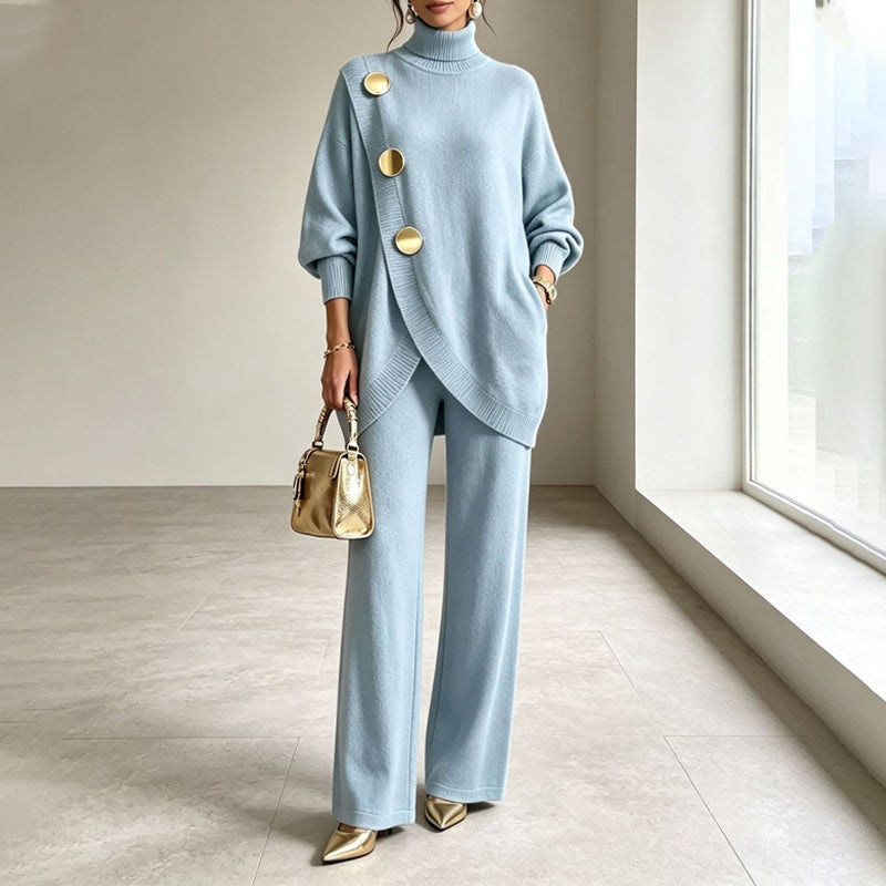 Ines | Asymmetric Button Turtleneck Set