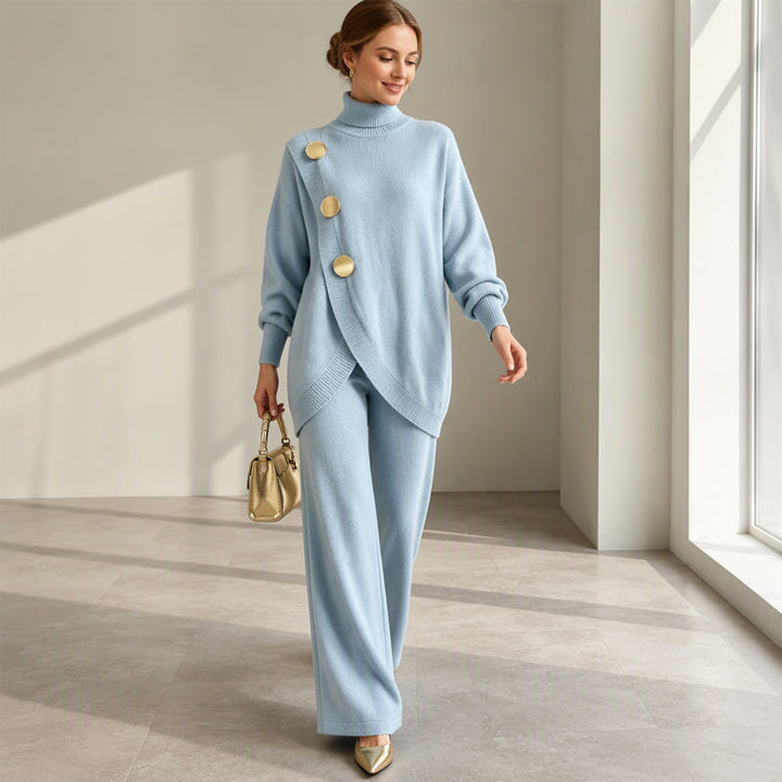 Ines | Asymmetric Button Turtleneck Set