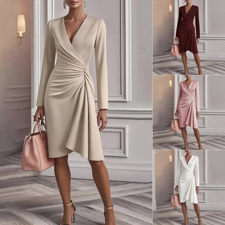 Jessica | Draped V-Neck Midi Dress for Women