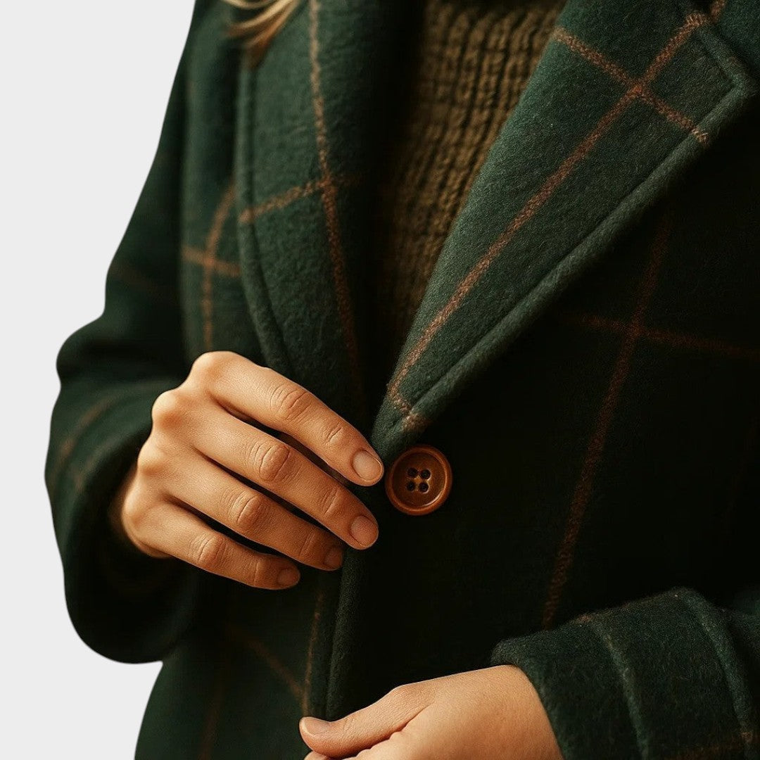 Adriana™ Classic Check Autumn Coat by Bennett and Lowe, featuring a stylish check pattern and warm fabric for fall weather.