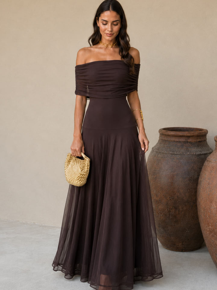 Brown Toledo-style dress for women by Bennett and Lowe, featuring a stylish Adriana design and elegant fit.