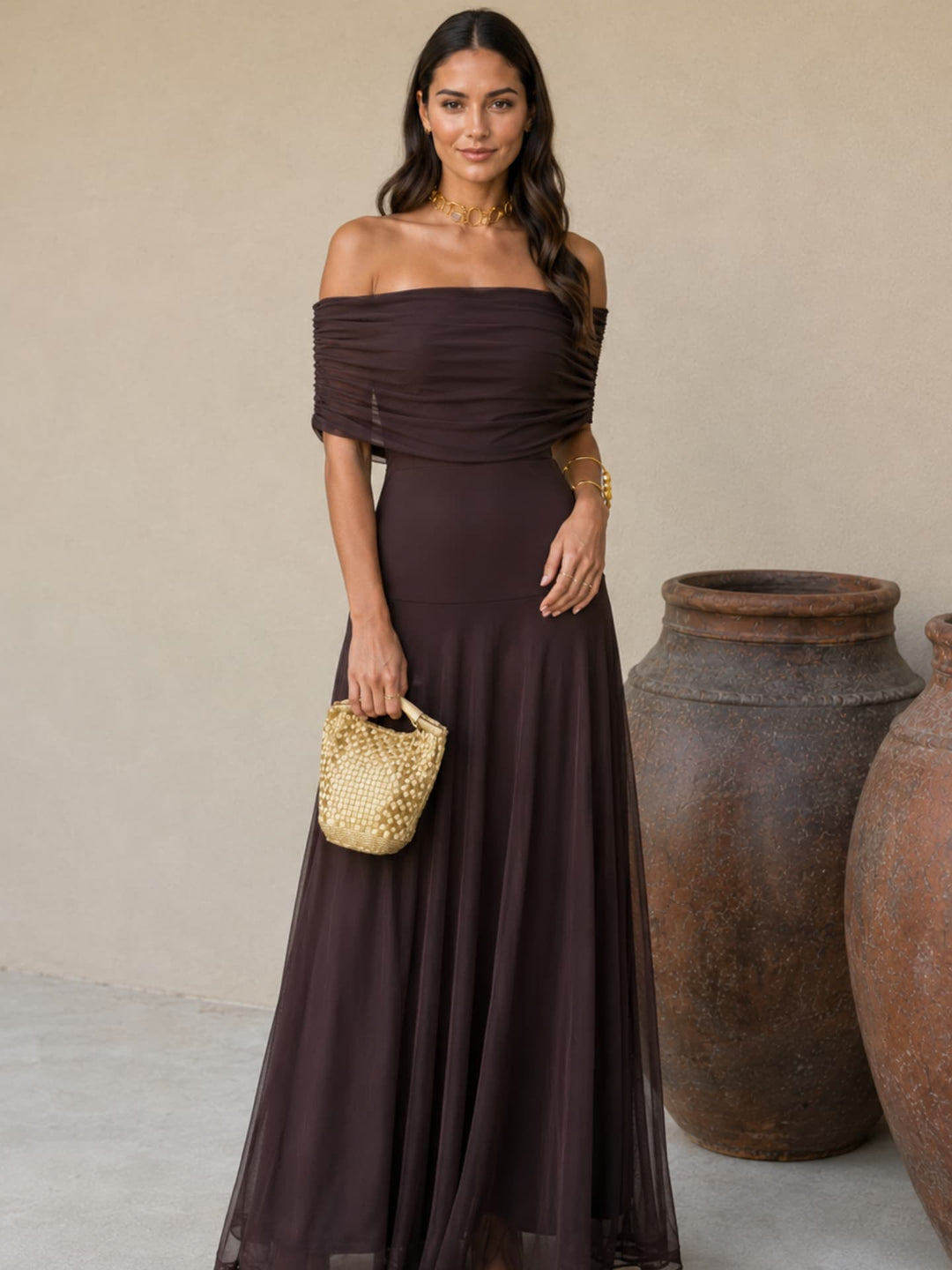 Brown Toledo-style dress for women by Bennett and Lowe, Adriana, featuring a classic and elegant design.