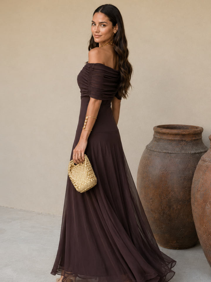 Brown Toledo-style dress for women by Bennett and Lowe, featuring a stylish Adriana design and elegant fit.