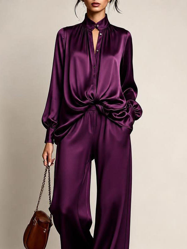 Gertrude two-piece set for women by Bennett and Lowe featuring a gathered waist button-up top and wide-leg pants, stylish and comfortable.
