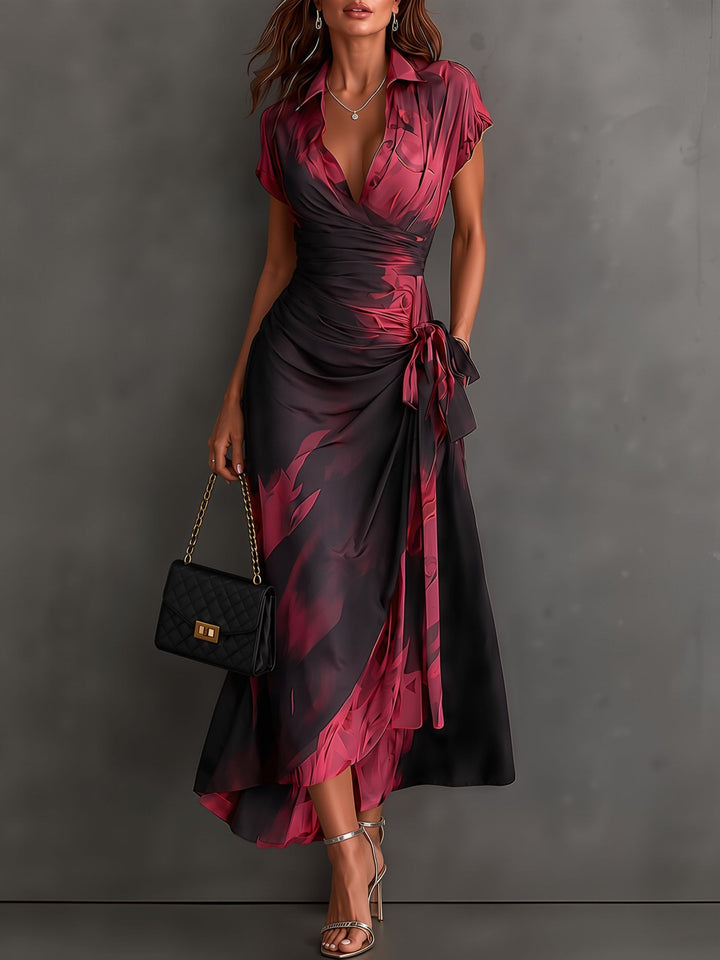 Beatrice Bordeaux abstract print midi wrap dress by Bennett & Lowe, featuring a stylish midi length and vibrant design.