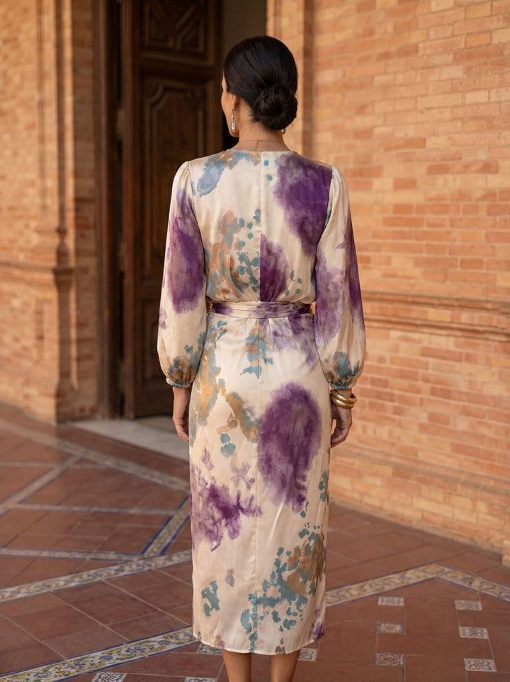 Olivia Valeria V-Neck Dress for Women by Bennett and Lowe, showing a stylish V-neck dress in a natural setting.