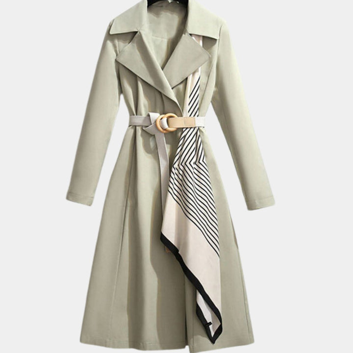 Women's belted classic midi trench coat by Bennett and Lowe, shown on a model with a neutral background.