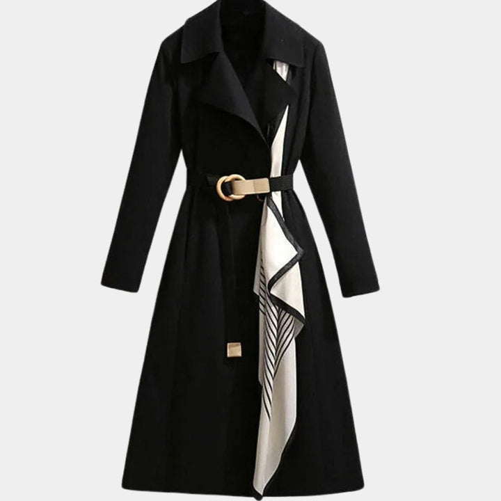 Bennett and Lowe Clarice belted classic midi trench coat for women, shown in a stylish mid-length design with belt and button details.