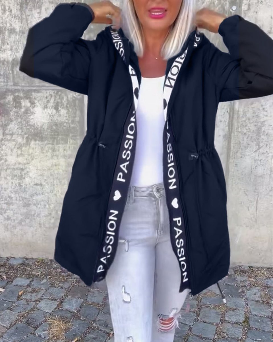 Women's hooded drawstring midi parka coat by Bennett and Lowe, featuring a relaxed fit and practical design.