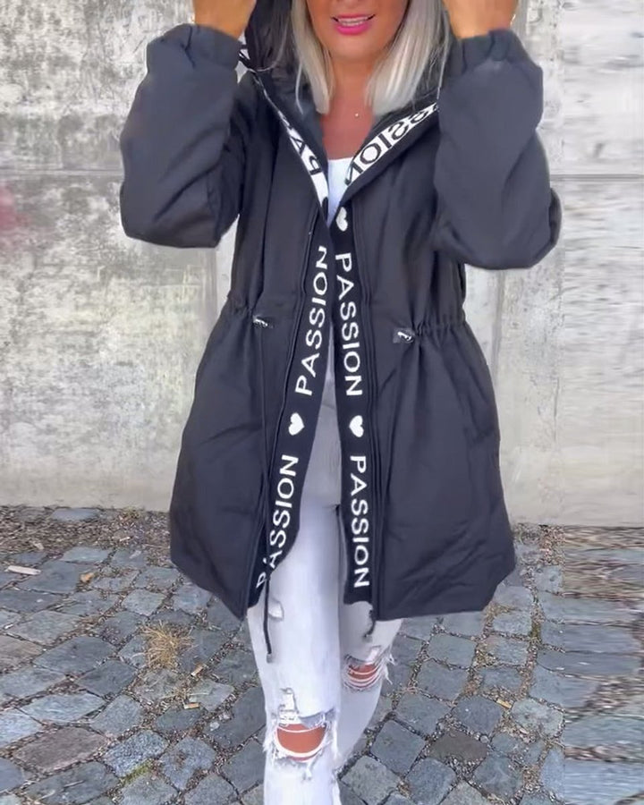 Women's Bennett and Lowe Camila hooded drawstring midi parka coat, featuring a stylish hood and adjustable drawstrings for a casual look.