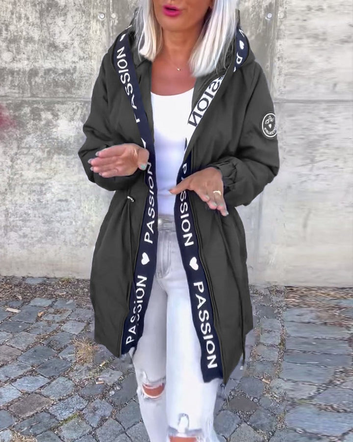 Women’s Bennett and Lowe Camila hooded drawstring midi parka coat, featuring a hood and stylish design for cold weather.