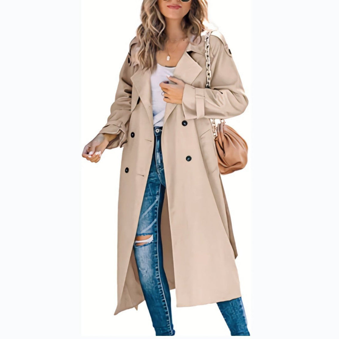Bennett and Lowe Juliet double-breasted belted longline trench coat for women, shown in a stylish oversized design.