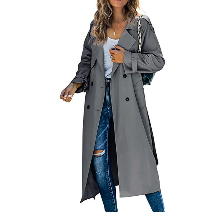 Women's Bennett and Lowe Juliet double-breasted belted longline trench coat, oversized and stylish, shown on a model.