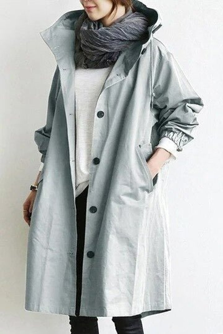 Women's oversized Bennett and Lowe Maisie water-resistant hooded button-front coat with a relaxed fit and stylish design.