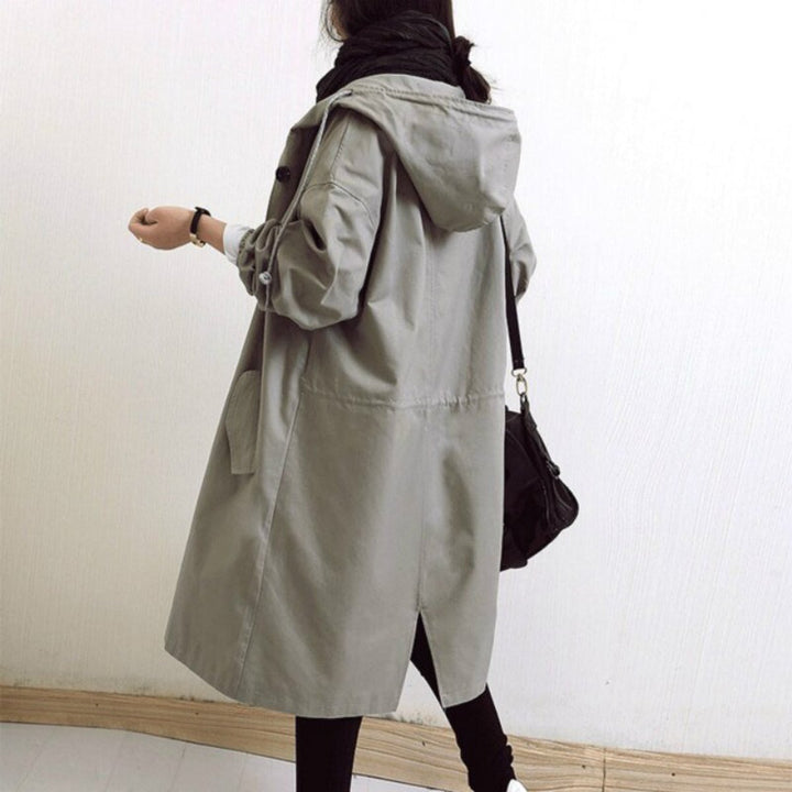 Maisie oversized water-resistant women's hooded coat with button-front design by Bennett and Lowe, shown in a trench style.