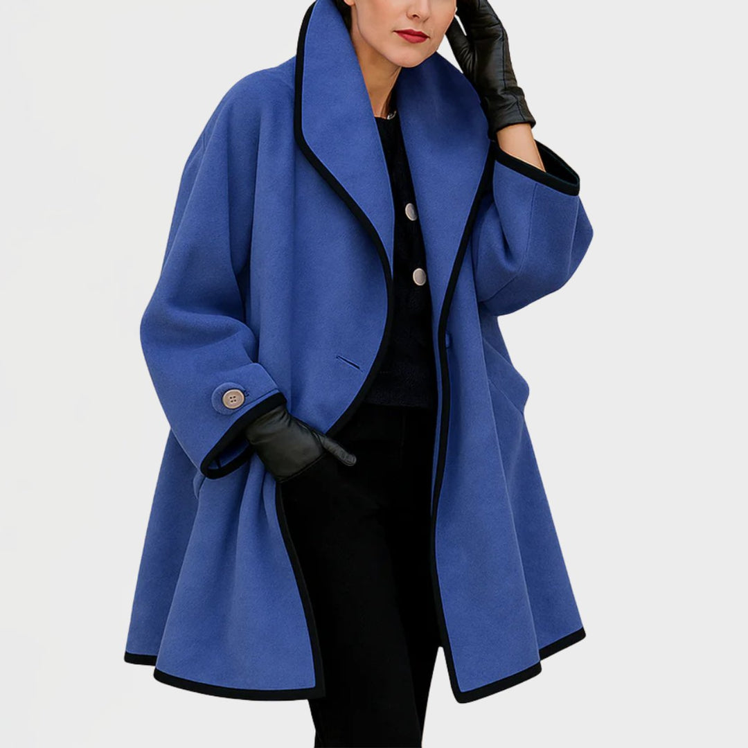 Women's oversized wool-blend coat with contrast trim by Bennett and Lowe, featuring a stylish, relaxed fit and classic design.