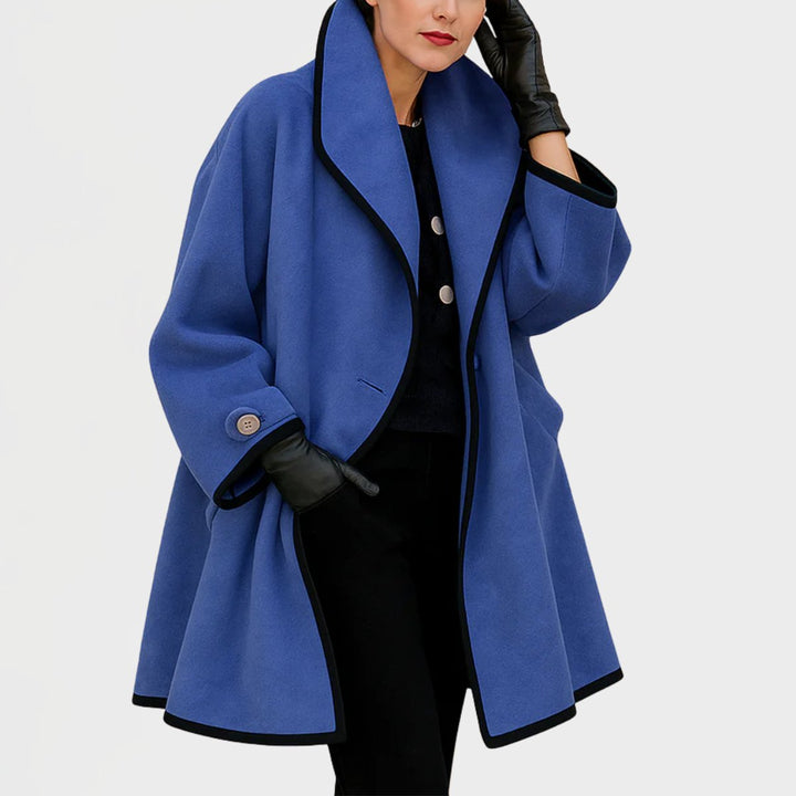 Women's oversized wool-blend coat with contrast trim by Bennett and Lowe, featuring a stylish, relaxed fit and classic design.