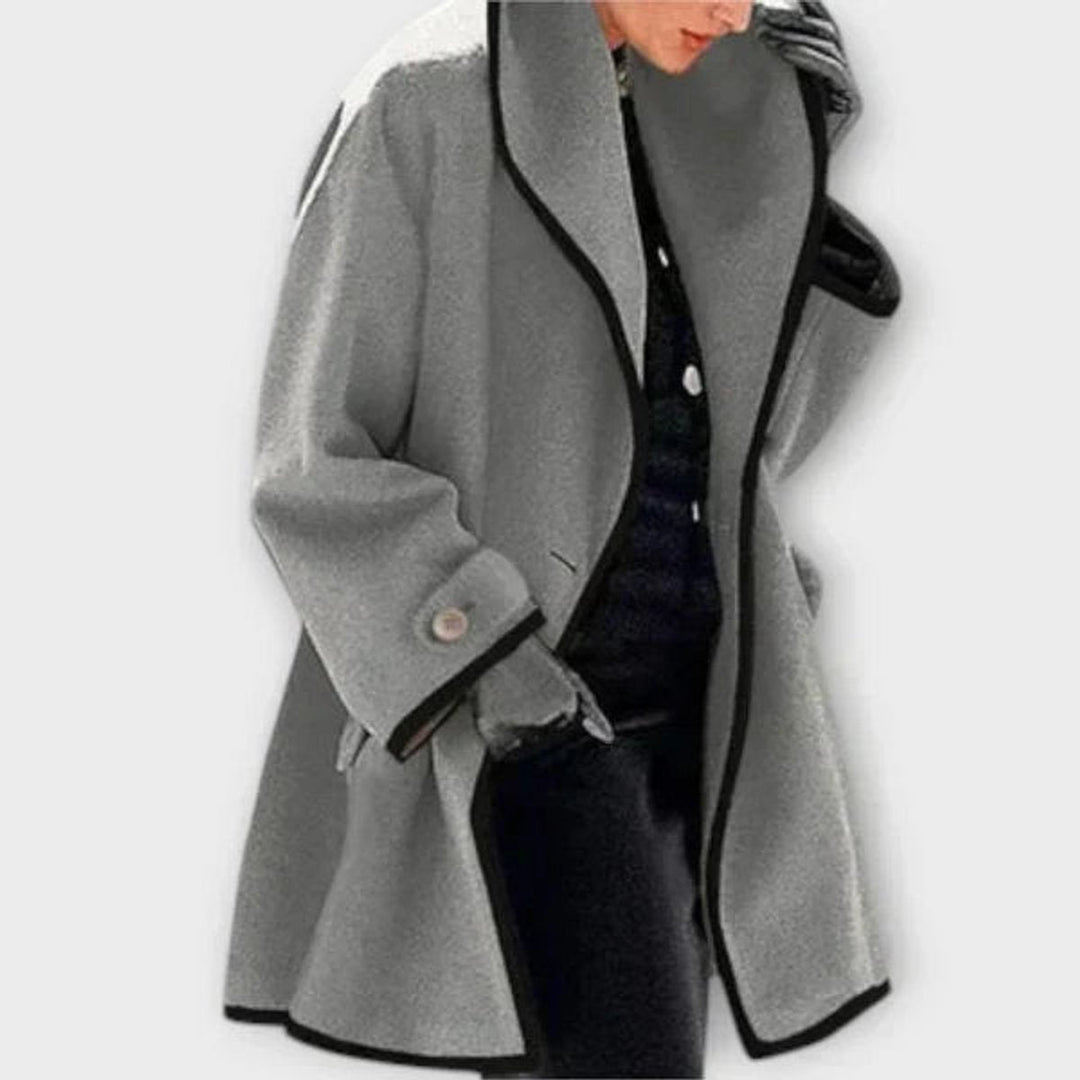 Women's oversized wool-blend coat with contrast trim by Bennett and Lowe, featuring a relaxed fit and stylish design.