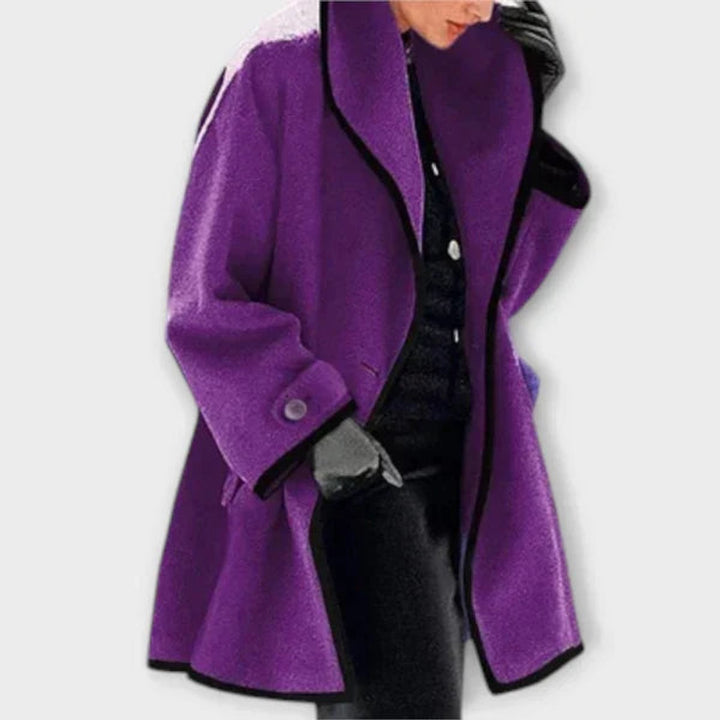 Women’s oversized wool-blend coat with contrast trim by Bennett and Lowe, featuring a stylish, relaxed fit and bold design details.