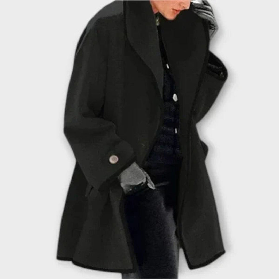 Women's oversized wool-blend coat with contrast trim by Bennett and Lowe, featuring a relaxed fit and stylish design.