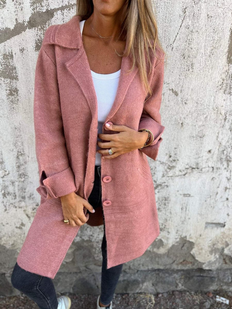 Women's Bennett and Lowe Lucille relaxed longline coat with lapel collar, button-front, and a casual, comfortable fit.