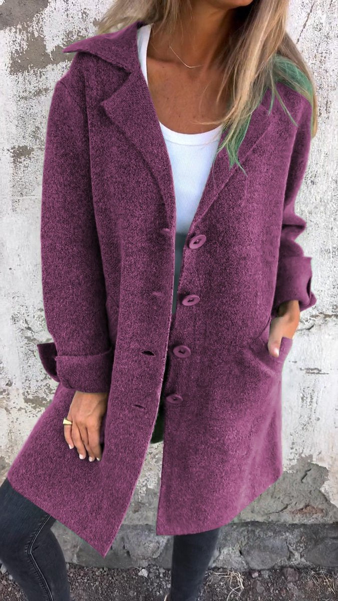 Women’s relaxed-fit longline lapel coat by Bennett and Lowe, featuring a button-front design and a comfortable, stylish silhouette.