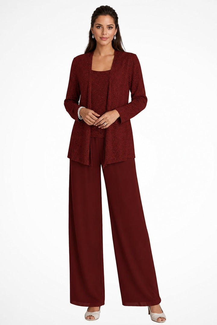 Elegant Luna three-piece women's pants set by Bennett and Lowe featuring sequined wide-leg pants and long sleeves.