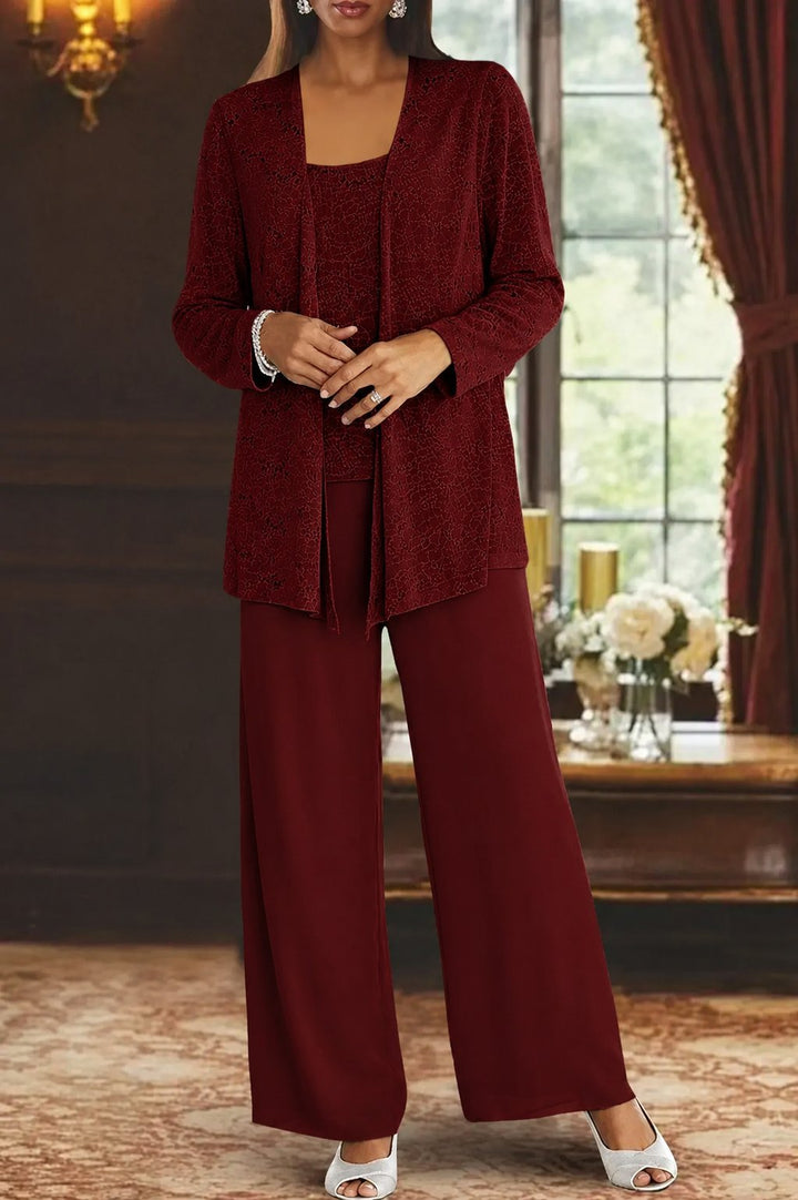 Elegant Luna three-piece women's pants set by Bennett and Lowe featuring sequined wide-leg pants and long sleeves.