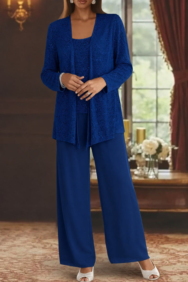 Elegant Luna three-piece pants set for women featuring sequined wide-leg pants, long sleeves, and layered design by Bennett and Lowe.