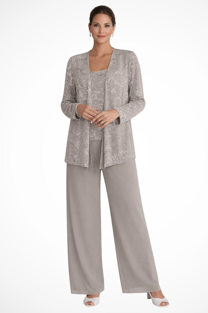 Elegant Luna three-piece women's pants set by Bennett and Lowe with sequined wide-leg pants and long sleeves.
