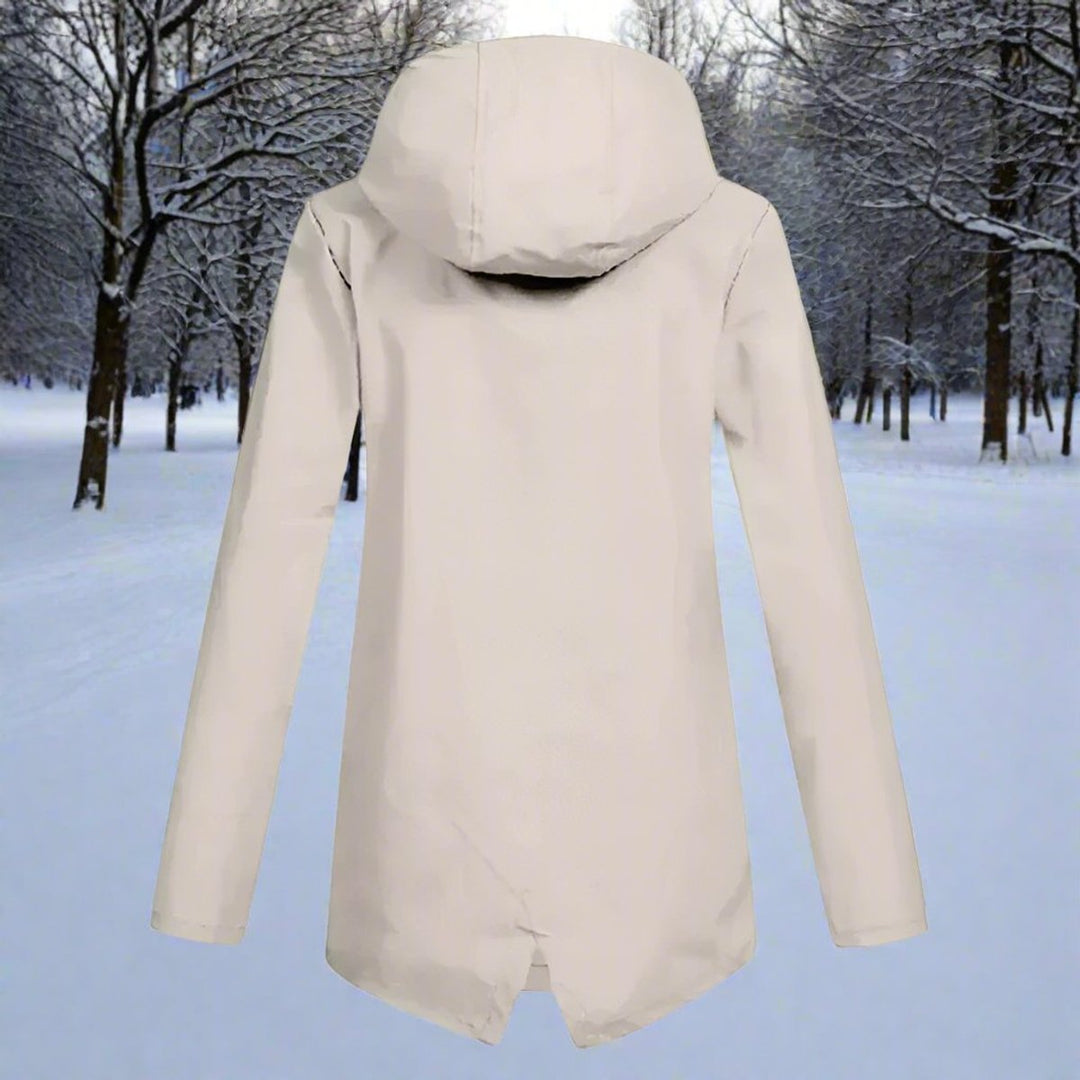 Women’s Bennett and Lowe Lorraine waterproof hooded longline rain jacket with a zip-up front and lightweight design.