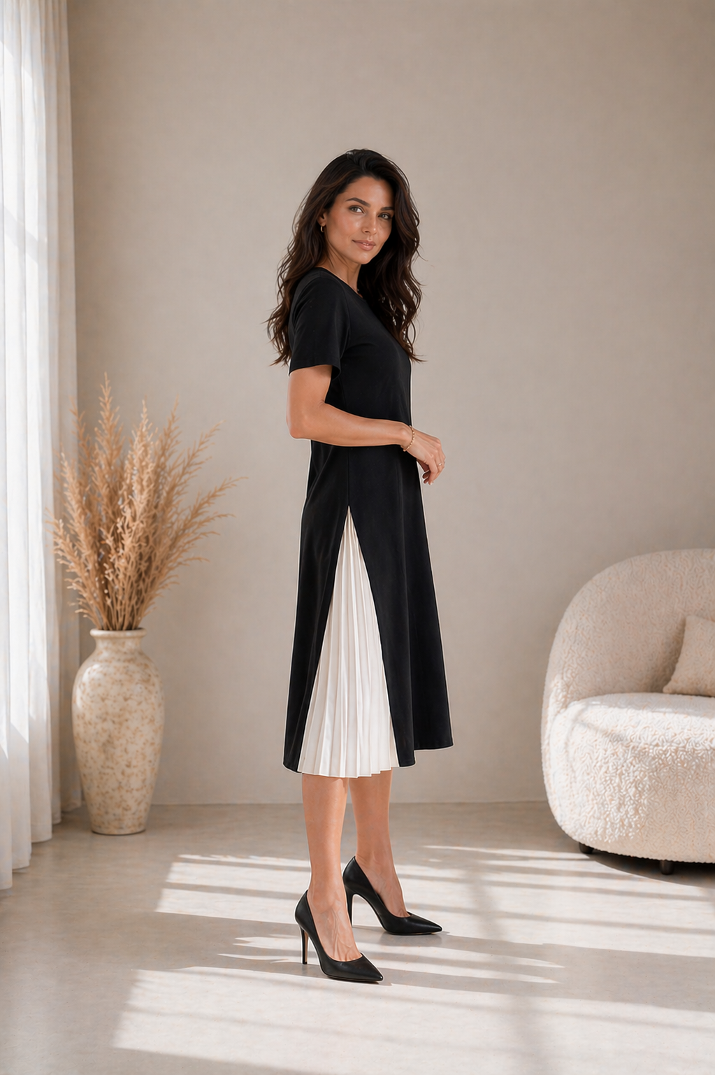 Abigail | Pleated Panel Midi Dress for Women
